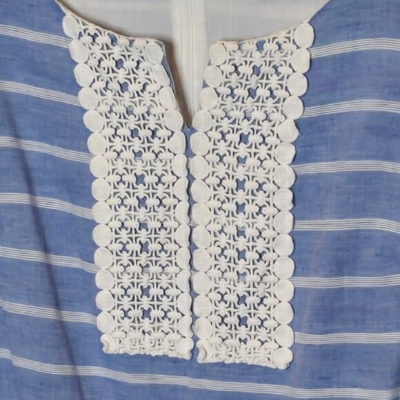 Talbots Linen Blend Blue and White Striped Shift Dress Size 14 - Picture 3 of 7